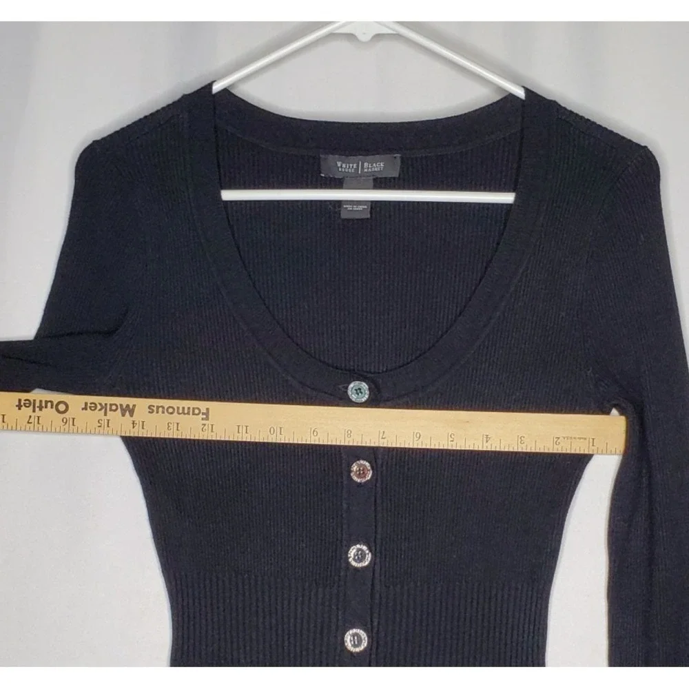 White House Black Market Cardigan Women Small Black‎ Rib Knit Button Y2K Preppy